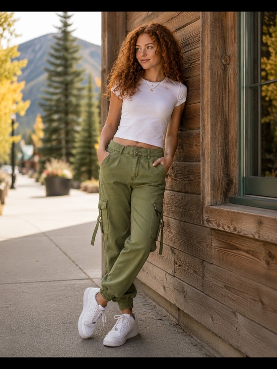 V.I.P. Jeans Pants - VIP Jeans Women's Olive Cargo Jogger Pants Size 13/31 Utility Stretch Y2K